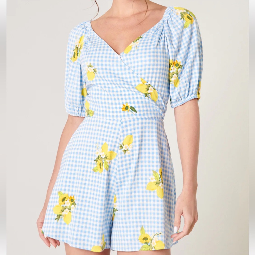 Sugarlips Citrus Picnic Gingham Everheart Romper